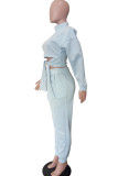 Casual Solid Color Patchwork Strap Design Turtleneck Long Sleeve Two Pieces
