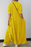 Casual Solid Color Pocket Patchwork O Neck Long Sleeve Two Pieces