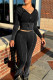 Casual Solid Color Patchwork Hooded Long Sleeve Two Pieces