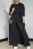 Casual Solid Color Pocket Patchwork O Neck Long Sleeve Two Pieces