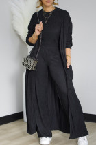 Casual Solid Color Pocket Patchwork O Neck Long Sleeve Two Pieces