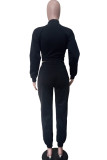Casual Solid Color Patchwork Strap Design Turtleneck Long Sleeve Two Pieces