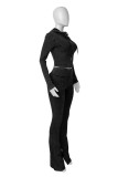 Casual Solid Color Patchwork Hooded Long Sleeve Two Pieces