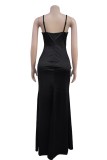 Sexy Solid Color Backless Slit Ruched Spaghetti Strap Long Dresses