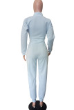 Casual Solid Color Patchwork Strap Design Turtleneck Long Sleeve Two Pieces