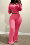 Casual Solid Color Patchwork Hooded Long Sleeve Two Pieces