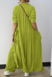 Casual Solid Color Pocket Patchwork O Neck Long Sleeve Two Pieces