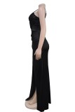 Sexy Solid Color Backless Slit Ruched Spaghetti Strap Long Dresses