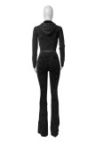Casual Solid Color Patchwork Hooded Long Sleeve Two Pieces