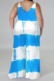 Casual Print Backless Spaghetti Strap Plus Size Jumpsuits (With Headscarf)