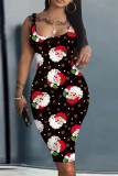 Casual Santa Claus Print Basic U Neck Vest Dresses