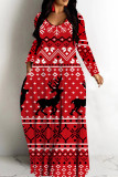 Casual Print Basic V Neck Long Dresses
