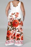 Casual Print Backless Spaghetti Strap Plus Size Jumpsuits (With Headscarf)