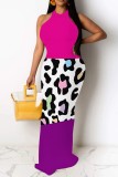 Casual Print Hollow Out O Neck Long Dresses