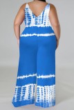 Casual Print Backless Spaghetti Strap Plus Size Jumpsuits (With Headscarf)