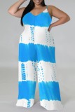 Casual Print Backless Spaghetti Strap Plus Size Jumpsuits (With Headscarf)