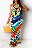 Casual Print Hollow Out O Neck Long Dresses