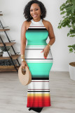 Casual Print Hollow Out O Neck Long Dresses