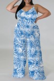 Casual Print Backless Spaghetti Strap Plus Size Jumpsuits (With Headscarf)
