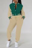 Casual Patchwork Contrast Fishtail Long Sleeve Two Pieces