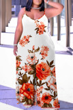 Casual Print Backless Spaghetti Strap Plus Size Jumpsuits (With Headscarf)