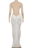 Elegant Patchwork High Slit Ruched Contrast Turtleneck Long Dresses