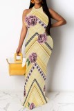 Casual Print Hollow Out O Neck Long Dresses