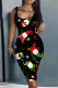 Casual Santa Claus Print Basic U Neck Vest Dresses