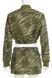 Casual Print Pocket Patchwork Zipper Zipper Collar Long Sleeve Two Pieces