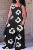 Casual Print Backless Spaghetti Strap Plus Size Jumpsuits (With Headscarf)