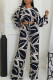 Casual Print Draw String Patchwork O Neck Long Sleeve Two Pieces