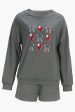 Casual Solid Color Draw String Pocket Patchwork O Neck Long Sleeve Two Pieces