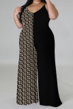 Casual Print Backless Spaghetti Strap Plus Size Jumpsuits (With Headscarf)
