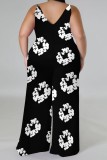 Casual Print Backless Spaghetti Strap Plus Size Jumpsuits (With Headscarf)