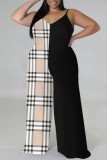 Casual Print Backless Spaghetti Strap Plus Size Jumpsuits (With Headscarf)