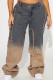 Street Gradient Color Pocket Buttons Patchwork Zipper Mid Waist Loose Denim Jeans