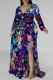 Elegant Floral Print Lace Up Slit V Neck Printed Plus Size Dresses