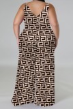 Casual Print Backless Spaghetti Strap Plus Size Jumpsuits (With Headscarf)