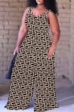 Casual Print Backless Spaghetti Strap Plus Size Jumpsuits (With Headscarf)