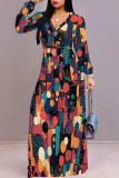 Elegant Geometric Print Snakeskin Print Leopard Lace Up Contrast V Neck Printed Dresses