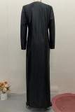 Elegant Solid Color Patchwork Ruched V Neck Long Dresses