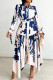 Elegant Print Patchwork With Belt Turndown Collar Irregular Dresses