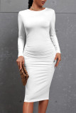 Casual Solid Color O Neck Wrapped Skirt Dresses