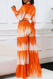 Casual Print Patchwork Strap Design Deep V Neck Long Sleeve Two Pieces