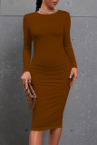 Casual Solid Color O Neck Wrapped Skirt Dresses