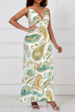 Casual Print Pocket Patchwork V Neck Long Dresses