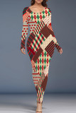 Casual Print Patchwork O Neck Long Dresses