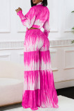 Casual Print Patchwork Strap Design Deep V Neck Long Sleeve Two Pieces