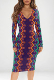 Sexy Street Geometric Print Contrast V Neck Printed Dresses