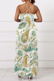Casual Print Pocket Patchwork V Neck Long Dresses